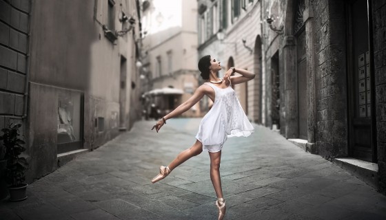 girl in white dress dance
